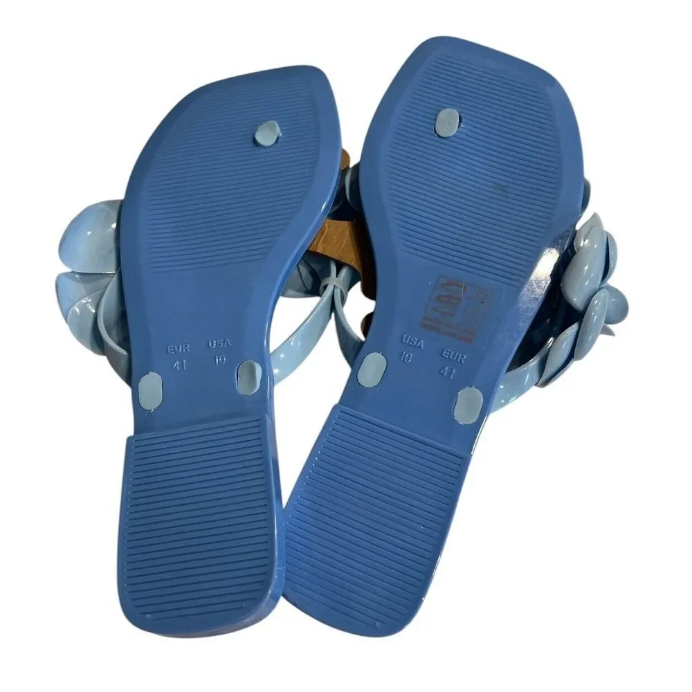 Jeffrey‎ Campbell Fleuris Jelly Flip Flop Blue Floral Thong Sandals Size 10 New